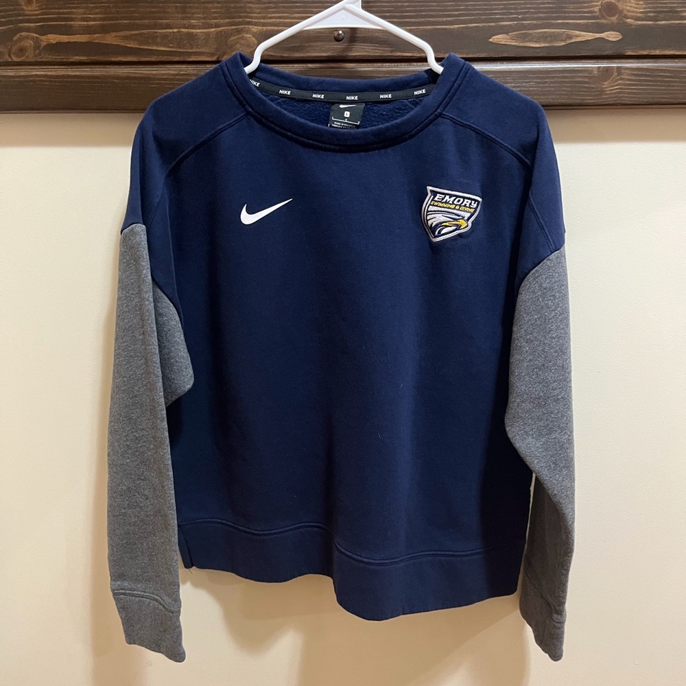 Nike Emory Eagles Swim and Diving Navy and Gray Collegiate Sweatshirt Size L